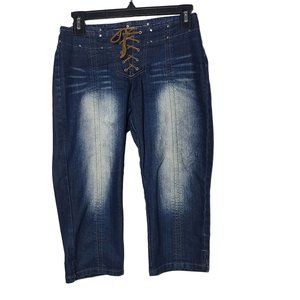 London Blue Low Rise Distressed Denim Capri's Women's Size‎ 1/2 Y2K Boho Casual